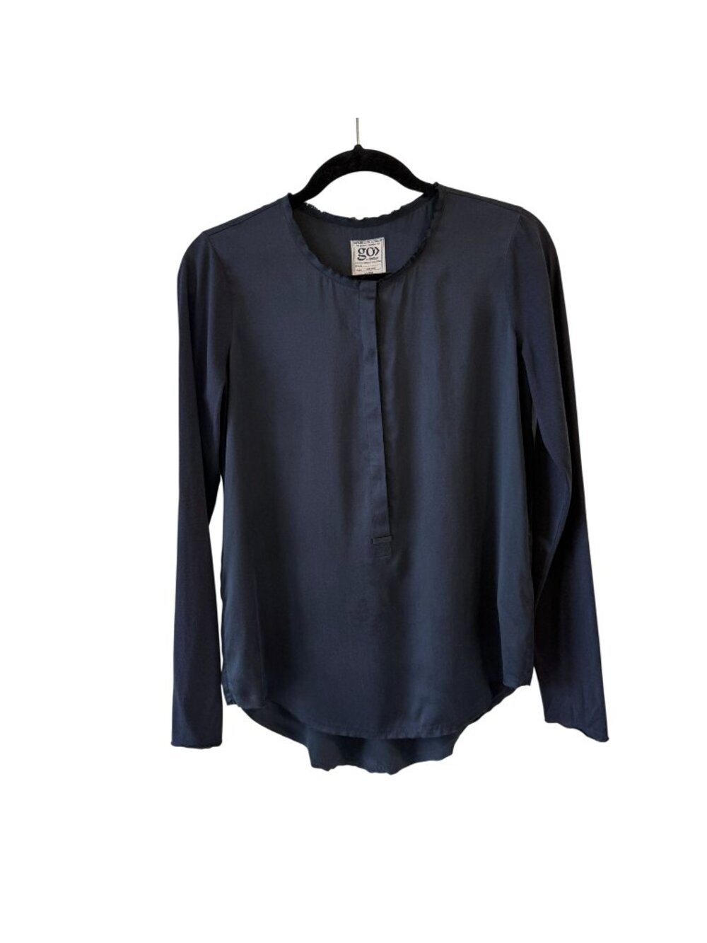 Go By GoSilk Washable Silk Blouse Size XS Long Sleeve Popover Top Lightweight